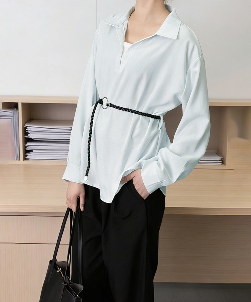 Miniministore(ミニミニストア)の「レイヤード風シャツブラウスベルト付き春服(シャツ/ブラウス・レディース・ブラック/プラム/ミント/ホワイト・FREE)」の19枚目の写真