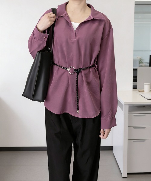 Miniministore(ミニミニストア)の「レイヤード風シャツブラウスベルト付き春服(シャツ/ブラウス・レディース・ブラック/プラム/ミント/ホワイト・FREE)」の21枚目の写真