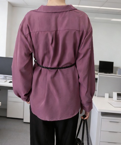 Miniministore(ミニミニストア)の「レイヤード風シャツブラウスベルト付き春服(シャツ/ブラウス・レディース・ブラック/プラム/ミント/ホワイト・FREE)」の6枚目の写真