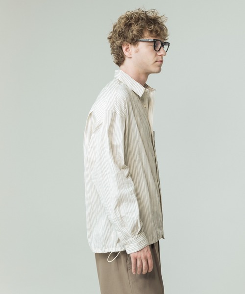 SLICK（スリック）の「【SLICK/スリック】Pinstripe Tuck Jacquard Drawstring Shirt/ピンストライプ タックジャガード ドロストシャツ/レギュラーカラーシャツ（シャツ/ブラウス・メンズ・ブラック/ホワイト・1/2/3）」の5枚目の写真