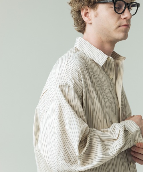 SLICK（スリック）の「【SLICK/スリック】Pinstripe Tuck Jacquard Drawstring Shirt/ピンストライプ タックジャガード ドロストシャツ/レギュラーカラーシャツ（シャツ/ブラウス・メンズ・ブラック/ホワイト・1/2/3）」の7枚目の写真