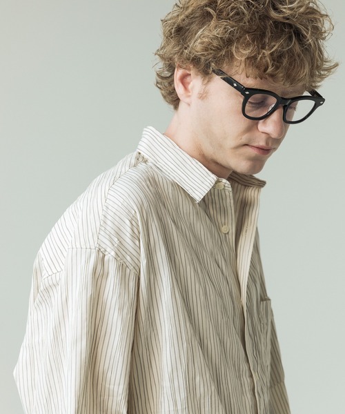 SLICK（スリック）の「【SLICK/スリック】Pinstripe Tuck Jacquard Drawstring Shirt/ピンストライプ タックジャガード ドロストシャツ/レギュラーカラーシャツ（シャツ/ブラウス・メンズ・ブラック/ホワイト・1/2/3）」の8枚目の写真