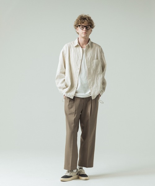 SLICK（スリック）の「【SLICK/スリック】Pinstripe Tuck Jacquard Drawstring Shirt/ピンストライプ タックジャガード ドロストシャツ/レギュラーカラーシャツ（シャツ/ブラウス・メンズ・ブラック/ホワイト・1/2/3）」の9枚目の写真