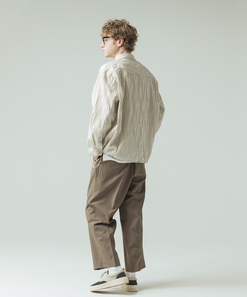 SLICK（スリック）の「【SLICK/スリック】Pinstripe Tuck Jacquard Drawstring Shirt/ピンストライプ タックジャガード ドロストシャツ/レギュラーカラーシャツ（シャツ/ブラウス・メンズ・ブラック/ホワイト・1/2/3）」の12枚目の写真