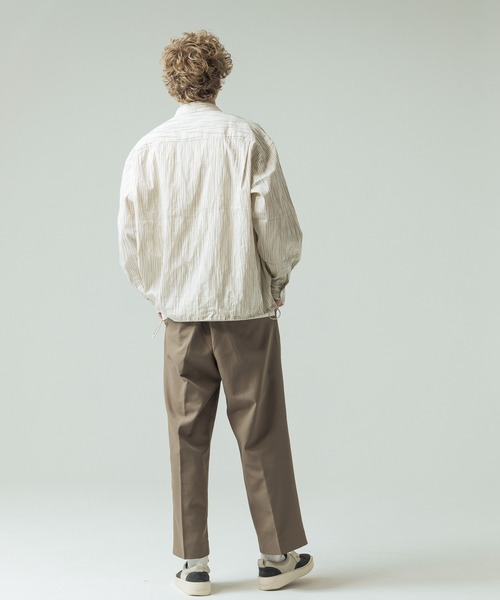 SLICK（スリック）の「【SLICK/スリック】Pinstripe Tuck Jacquard Drawstring Shirt/ピンストライプ タックジャガード ドロストシャツ/レギュラーカラーシャツ（シャツ/ブラウス・メンズ・ブラック/ホワイト・1/2/3）」の13枚目の写真