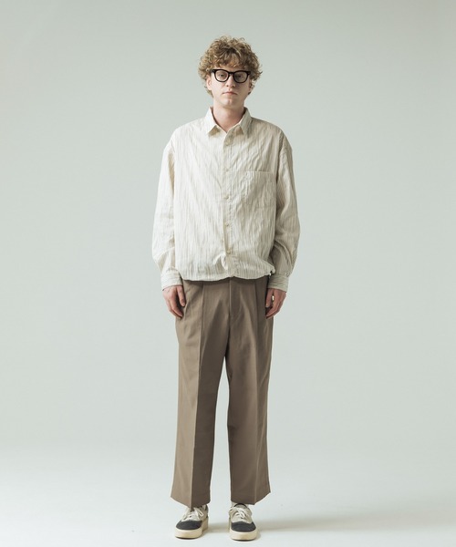 SLICK（スリック）の「【SLICK/スリック】Pinstripe Tuck Jacquard Drawstring Shirt/ピンストライプ タックジャガード ドロストシャツ/レギュラーカラーシャツ（シャツ/ブラウス・メンズ・ブラック/ホワイト・1/2/3）」の14枚目の写真