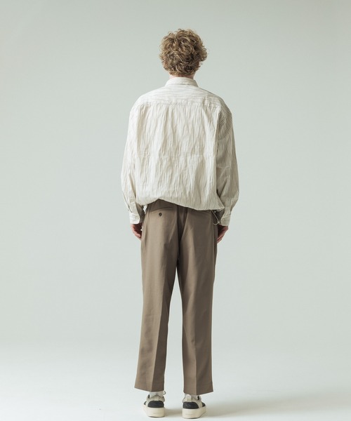SLICK（スリック）の「【SLICK/スリック】Pinstripe Tuck Jacquard Drawstring Shirt/ピンストライプ タックジャガード ドロストシャツ/レギュラーカラーシャツ（シャツ/ブラウス・メンズ・ブラック/ホワイト・1/2/3）」の16枚目の写真