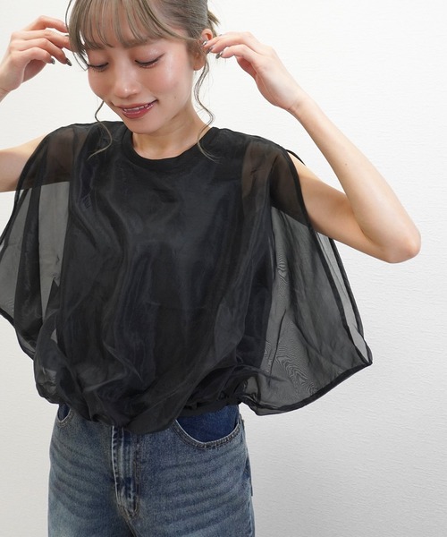 gossara(ゴサラ)の「【トレンドライクな1枚】オーガンジーバルーンプルオーバー(その他トップス・レディース・Off White/ブラック/モカ・FREE)」の2枚目の写真