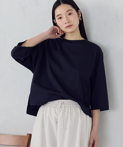 COMME CA ISM(コムサイズム)の「【接触冷感】7分袖 カットソー(Tシャツ/カットソー・レディース・ネイビー/サックスブルー/ホワイト・LARGE/MEDIUM)」の2枚目の写真
