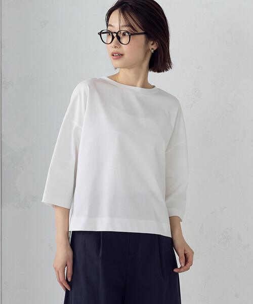 COMME CA ISM(コムサイズム)の「【接触冷感】7分袖 カットソー(Tシャツ/カットソー・レディース・ネイビー/サックスブルー/ホワイト・LARGE/MEDIUM)」の1枚目の写真