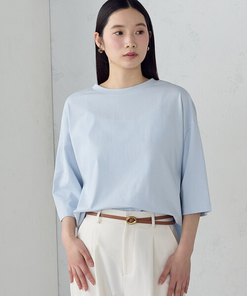 COMME CA ISM(コムサイズム)の「【接触冷感】7分袖 カットソー(Tシャツ/カットソー・レディース・ネイビー/サックスブルー/ホワイト・LARGE/MEDIUM)」の3枚目の写真