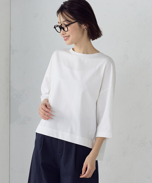 COMME CA ISM(コムサイズム)の「【接触冷感】7分袖 カットソー(Tシャツ/カットソー・レディース・ネイビー/サックスブルー/ホワイト・LARGE/MEDIUM)」の6枚目の写真