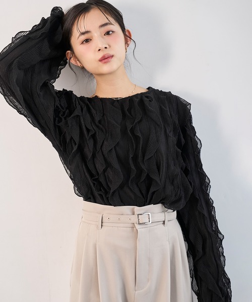 【新品、タグ付】AVENIRETOILEシアージャガードバックフリルブラウス 新作！シアージャガードラッフルフリルブラウス | FRAY I.D | ショップ