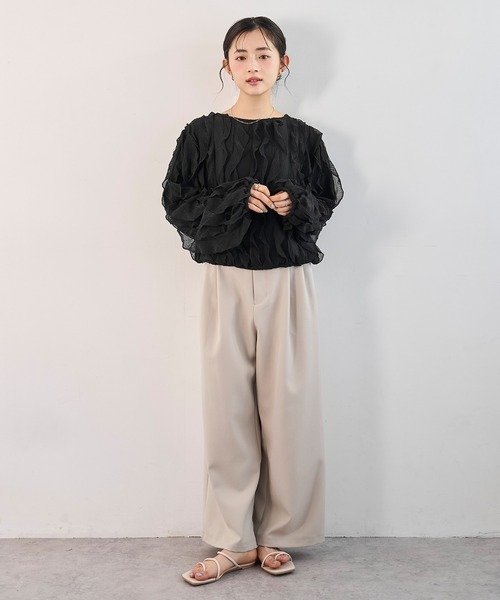 mil(ミル)の「シアー フリルジャガード ブラウス 【587241】(シャツ/ブラウス・レディース・アイボリー/ブラック/ホワイト・ONESIZE)」の14枚目の写真