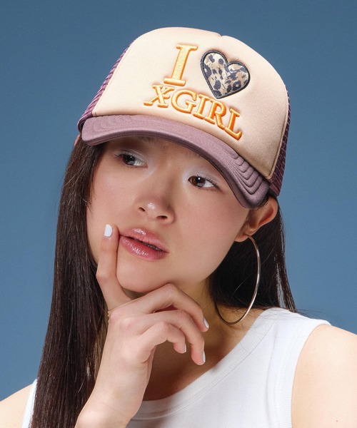 X-girl（エックスガール）の「I LOVE X-GIRL TRUCKER CAP（キャップ・レディース・ブラック/ブラウン/ピンク・ONE SIZE）」の2枚目の写真