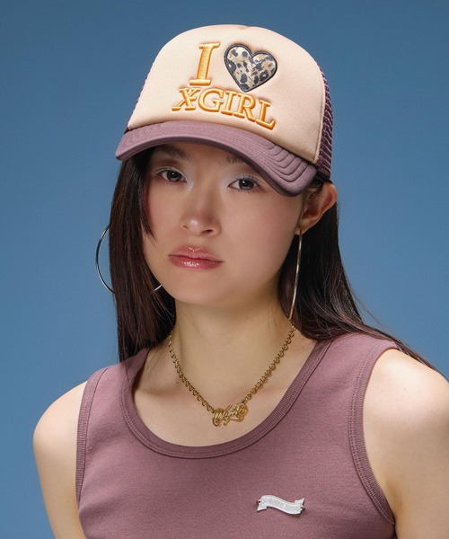 X-girl（エックスガール）の「I LOVE X-GIRL TRUCKER CAP（キャップ・レディース・ブラック/ブラウン/ピンク・ONE SIZE）」の4枚目の写真
