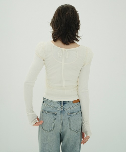 CLANE(クラネ)の「LAYERED TULLE RIBBON CUT TOPS(Tシャツ/カットソー・レディース・アイボリー/ブラック/グレー・1/2)」の7枚目の写真