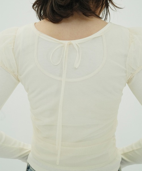 CLANE(クラネ)の「LAYERED TULLE RIBBON CUT TOPS(Tシャツ/カットソー・レディース・アイボリー/ブラック/グレー・1/2)」の8枚目の写真