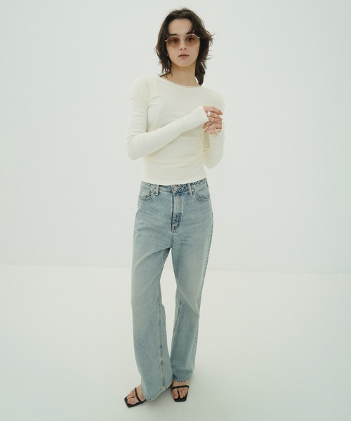 CLANE(クラネ)の「LAYERED TULLE RIBBON CUT TOPS(Tシャツ/カットソー・レディース・アイボリー/ブラック/グレー・1/2)」の9枚目の写真
