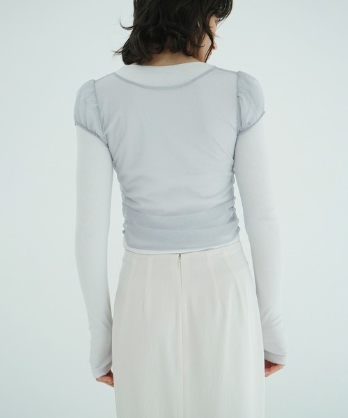 CLANE(クラネ)の「LAYERED TULLE RIBBON CUT TOPS(Tシャツ/カットソー・レディース・アイボリー/ブラック/グレー・1/2)」の14枚目の写真
