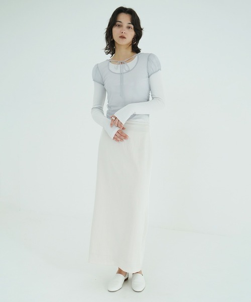 CLANE(クラネ)の「LAYERED TULLE RIBBON CUT TOPS(Tシャツ/カットソー・レディース・アイボリー/ブラック/グレー・1/2)」の15枚目の写真