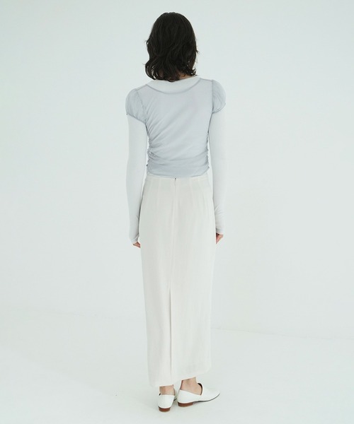 CLANE(クラネ)の「LAYERED TULLE RIBBON CUT TOPS(Tシャツ/カットソー・レディース・アイボリー/ブラック/グレー・1/2)」の16枚目の写真