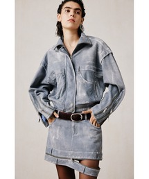【Desigual Studio】デニム風レザー 取り外し可能裾ミニスカート