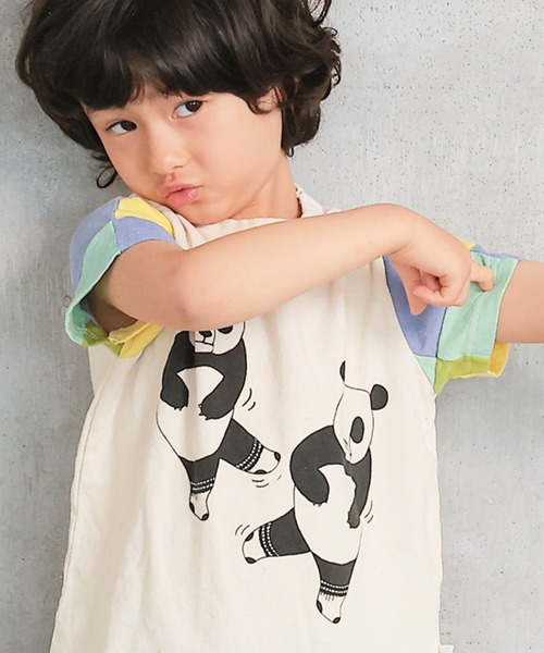JIPPON（ジポン）の「【JIPPON/日本製】半袖パッチワークパンダT（Tシャツ/カットソー・キッズ・チャコール/ホワイト系その他2/ホワイト系その他/ライトピンク/オフホワイト/アイボリー・80/90/95/100/110/120/130）」の17枚目の写真