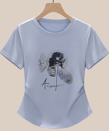 サイドタックフラワープリントTシャツ
