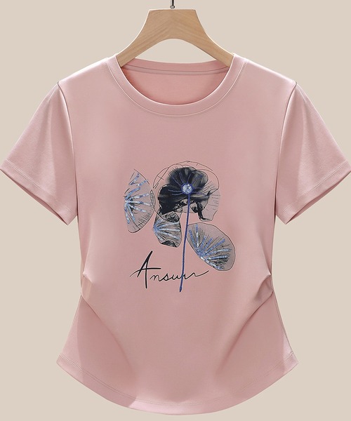&soiree(アンドソワレ)の「サイドタックフラワープリントTシャツ(Tシャツ/カットソー・レディース・サックスブルー/ブラック/ピンク/ホワイト・X-LARGE/LARGE/MEDIUM)」の4枚目の写真