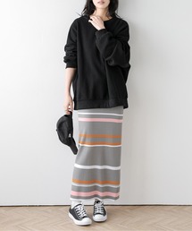 マルチボーダーリブニットスカート