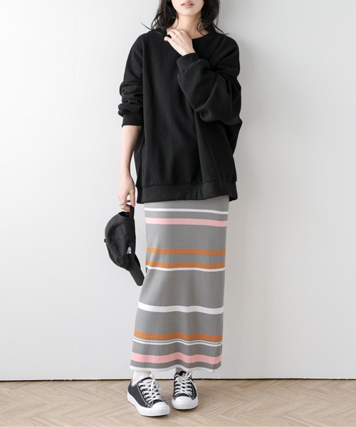 AMELY(エミリー)の「マルチボーダーリブニットスカート(スカート・レディース・ピンク/ブラック/グレー・フリー)」の2枚目の写真