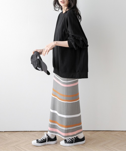 AMELY(エミリー)の「マルチボーダーリブニットスカート(スカート・レディース・ピンク/ブラック/グレー・フリー)」の7枚目の写真