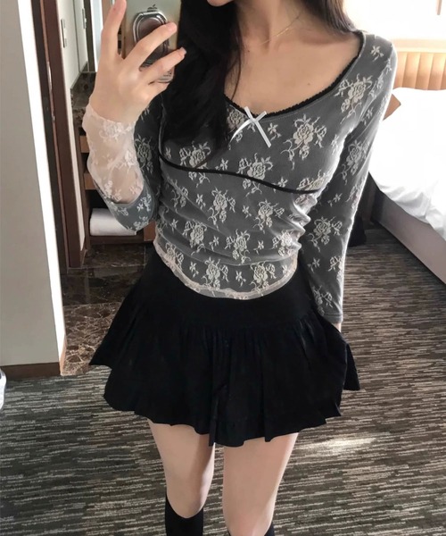 LAFFMO（ラフモ）の「シアーレースレイヤードトップス（Tシャツ/カットソー・レディース・ホワイト/ベージュ/ブラック・F）」の2枚目の写真