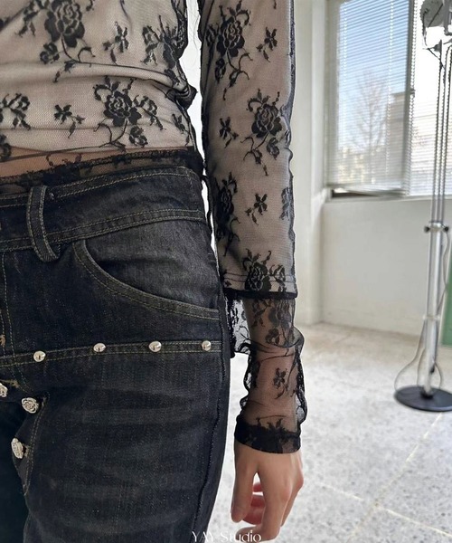 LAFFMO（ラフモ）の「シアーレースレイヤードトップス（Tシャツ/カットソー・レディース・ホワイト/ベージュ/ブラック・F）」の14枚目の写真