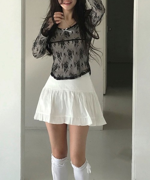 LAFFMO（ラフモ）の「シアーレースレイヤードトップス（Tシャツ/カットソー・レディース・ホワイト/ベージュ/ブラック・F）」の17枚目の写真