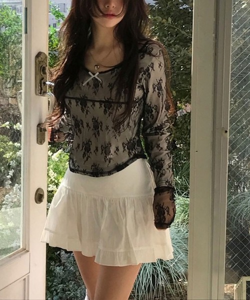 LAFFMO（ラフモ）の「シアーレースレイヤードトップス（Tシャツ/カットソー・レディース・ホワイト/ベージュ/ブラック・F）」の18枚目の写真