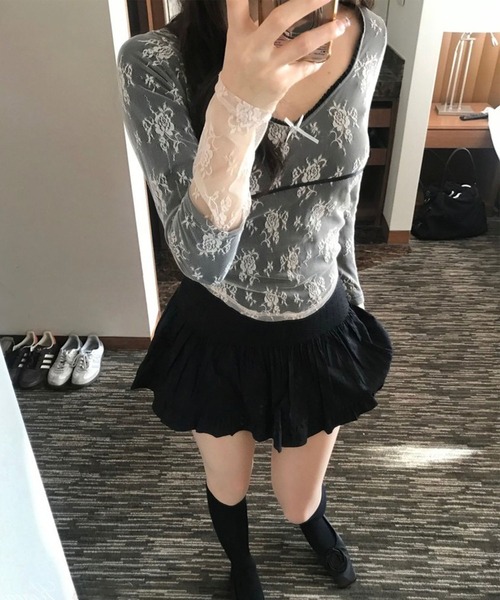 LAFFMO（ラフモ）の「シアーレースレイヤードトップス（Tシャツ/カットソー・レディース・ホワイト/ベージュ/ブラック・F）」の22枚目の写真