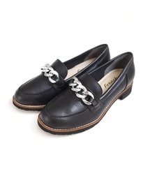 Pointer（shoes）（ポインター）の「【本革・軽量】チェーンモチーフ3.5cmヒールローファー（ローファー）」
