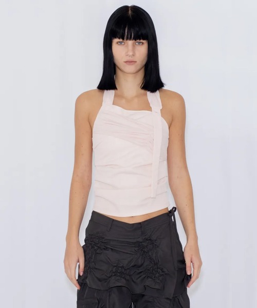 VIAVANDA(ヴィアヴァンダ)の「SHEER HALTERNECK TOP(タンクトップ・レディース・ピンク/ベージュ・FREE)」の2枚目の写真