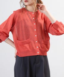EGLANTINE リネン混配色長袖カーディガン