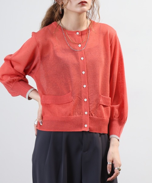 EGLANTINE(エグランティーヌ)の「EGLANTINE リネン混配色長袖カーディガン(カーディガン/ボレロ・レディース・ネイビー/オレンジ/グレイッシュベージュ/ブラック・38)」の16枚目の写真
