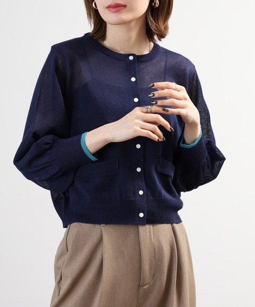 EGLANTINE(エグランティーヌ)の「EGLANTINE リネン混配色長袖カーディガン(カーディガン/ボレロ・レディース・ネイビー/オレンジ/グレイッシュベージュ/ブラック・38)」の22枚目の写真