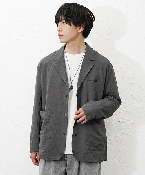 MinoriTY(マイノリティ)の「【MinoriTY】 2WAYストレッチポリサッカーオーバーサイズ3Bジャケット メンズ UVカット 速乾 家庭洗濯可能 春服(テーラードジャケット・メンズ・グレー/ブラック/ブラウン・L/M)」の2枚目の写真