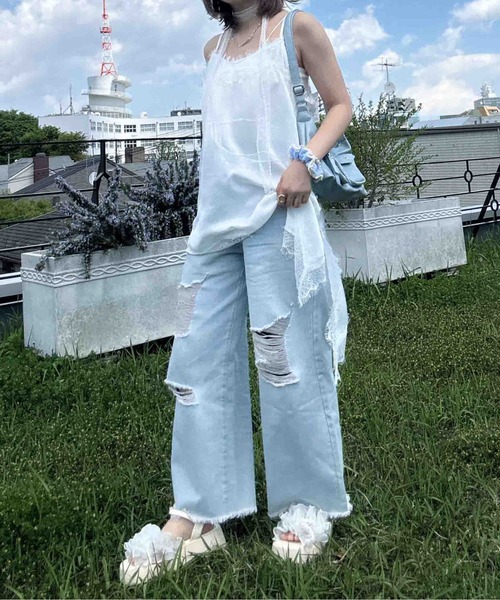 AS KNOW AS plus(アズノゥアズプラス)の「〇ダメージ加工 ルーズストレート デニムパンツ(デニムパンツ・レディース・ブラック系/ブルー系/サックスブルー系・FREE)」の18枚目の写真