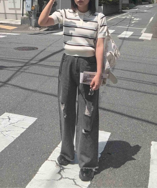 AS KNOW AS plus(アズノゥアズプラス)の「〇ダメージ加工 ルーズストレート デニムパンツ(デニムパンツ・レディース・ブラック系/ブルー系/サックスブルー系・FREE)」の22枚目の写真