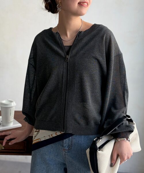 Chez toi（シェトワ）の「UV加工2WAYZIPカーディガン（カーディガン/ボレロ・レディース・オフホワイト/チャコールグレー/ネイビー・FREE）」の21枚目の写真