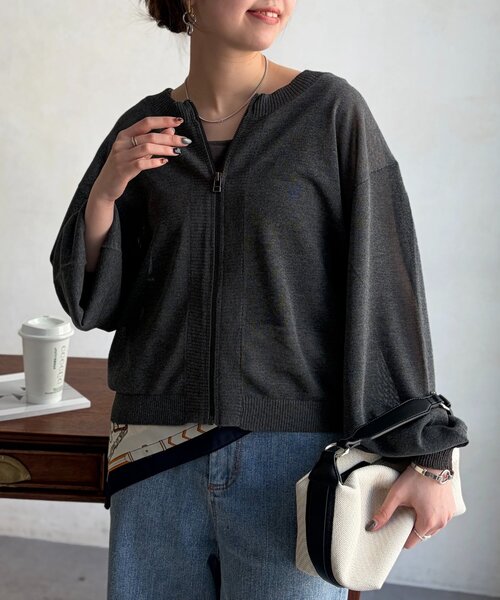 Chez toi（シェトワ）の「UV加工2WAYZIPカーディガン（カーディガン/ボレロ・レディース・オフホワイト/チャコールグレー/ネイビー・FREE）」の20枚目の写真