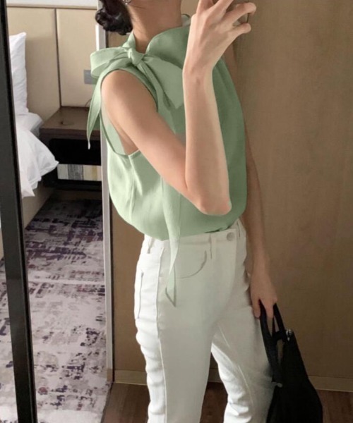 semplice（センプリチェ）の「ノースリーブ ブラウス（タンクトップ・レディース・ブルー/グリーン/ベージュ/ホワイト・F）」の13枚目の写真
