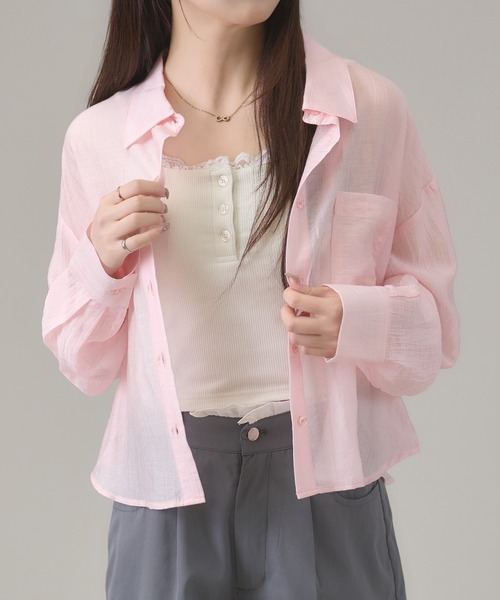 apres jour mignon（アプレジュールミニョン）の「シアー楊柳ブラウス（シャツ/ブラウス・レディース・ブルー/オフホワイト/ピンク/イエロー・LARGE/フリー）」の4枚目の写真